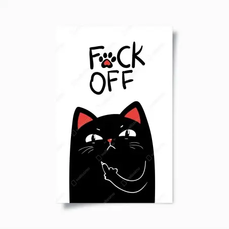 Poster gatto irriverente con dito medio su sfondo bianco • Wallissimo®