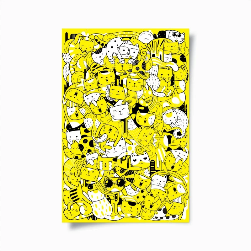 Poster mosaico di gatti giocosi in giallo e nero