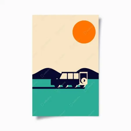 Poster tramonto geometrico con auto retrò • Wallissimo®