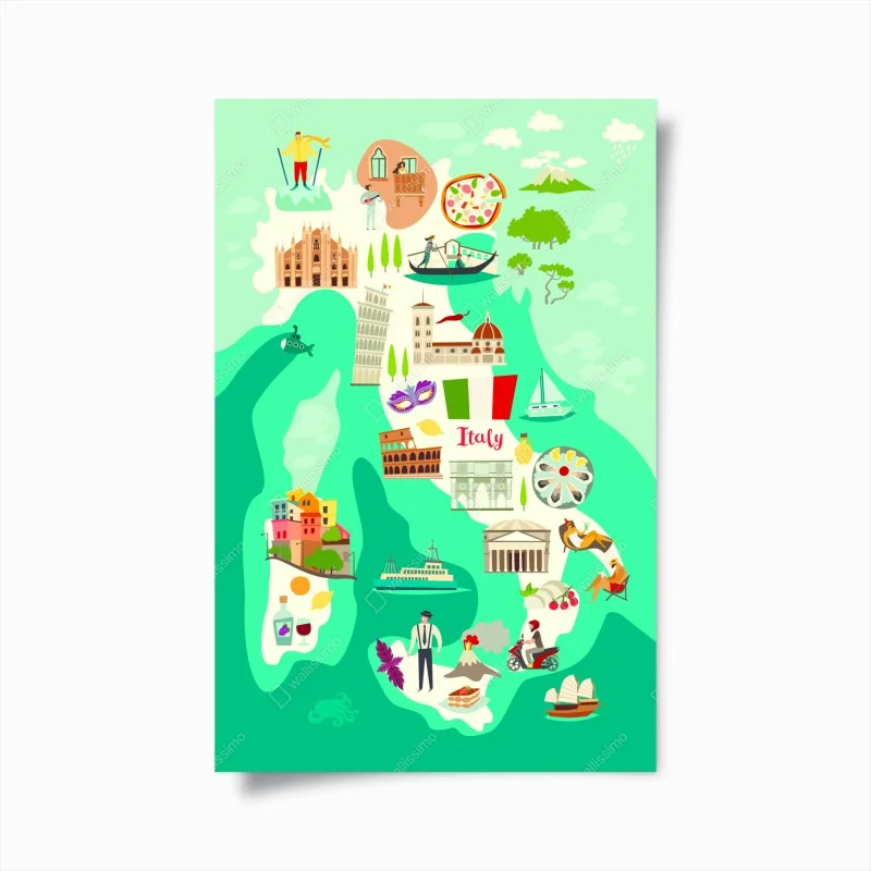Poster mappa illustrata delle meraviglie d'Italia