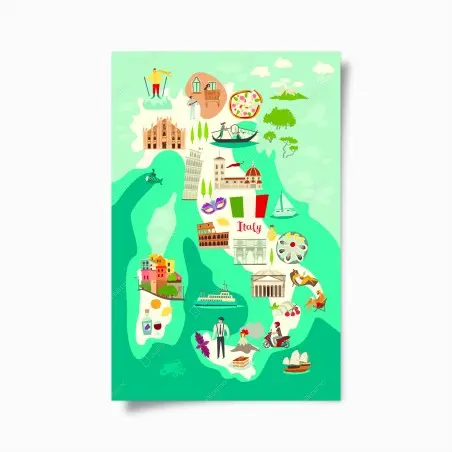 Poster mappa illustrata delle meraviglie d'Italia • Wallissimo®