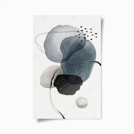 Poster composizione astratta in acquerello blu e grigio • Wallissimo®