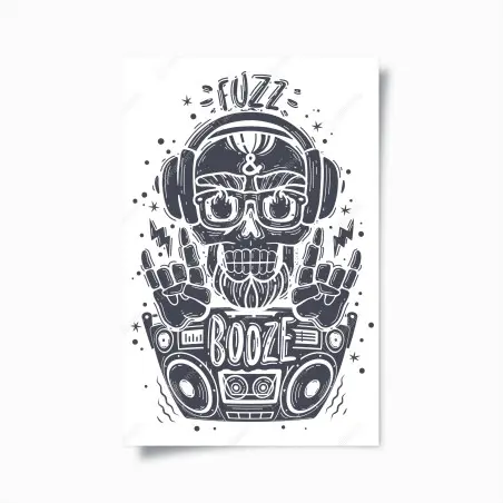 Poster teschio rock con cuffie e boombox • Wallissimo®
