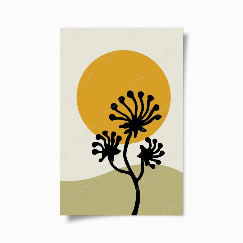 Poster sole dorato e fiori in silhouette