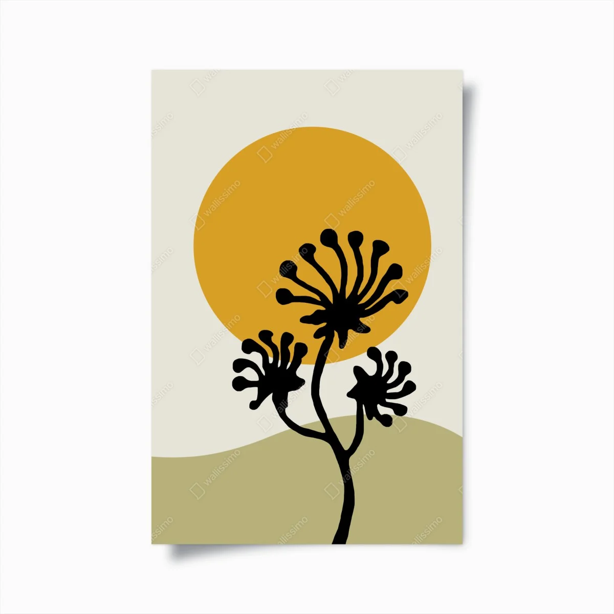 Poster sole dorato e fiori in silhouette • Wallissimo® Poster sole dorato e fiori in silhouette • Wallissimo®