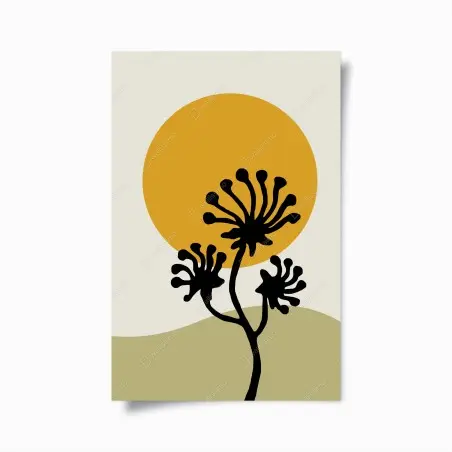 Poster sole dorato e fiori in silhouette • Wallissimo®