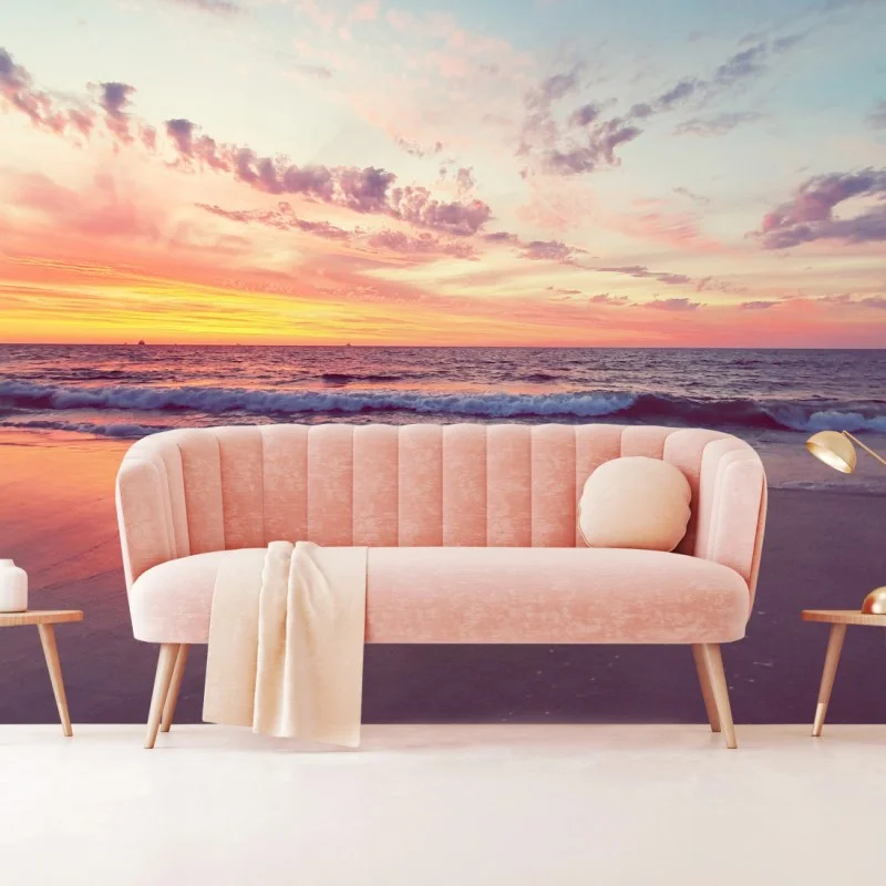 Carta da parati tramonto rosa sul mare
