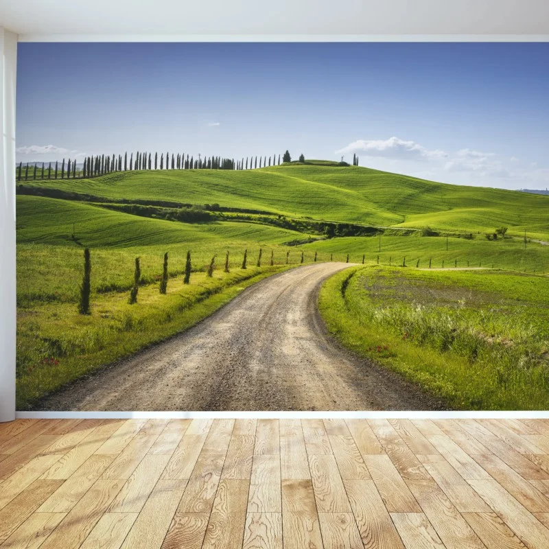 Carta da parati strada sinuosa verso Siena tra le colline della Toscana