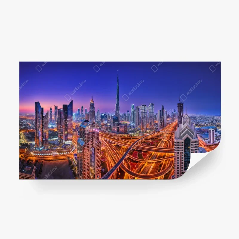 Carta da parati panorama notturno di Dubai: skyline moderno e dinamico