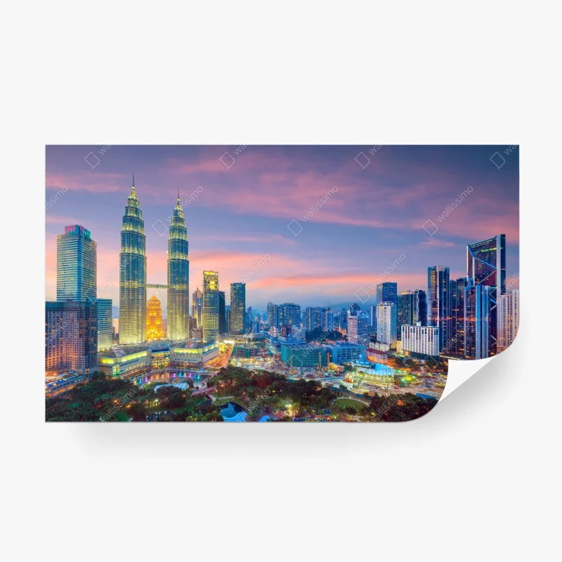 Carta da parati tramonto urbano a Kuala Lumpur: skyline luminoso