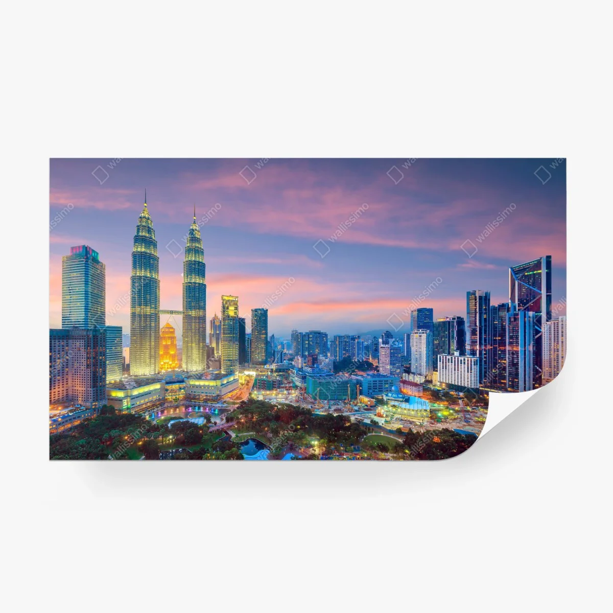 Carta da parati tramonto urbano a Kuala Lumpur: skyline luminoso • Wallissimo® Carta da parati tramonto urbano a Kuala Lumpur: skyline luminoso • Wallissimo®