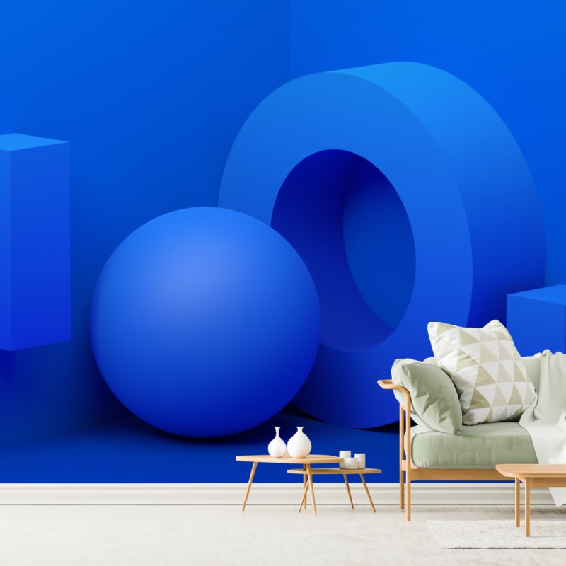 Carta da parati composizione geometrica blu minimalista
