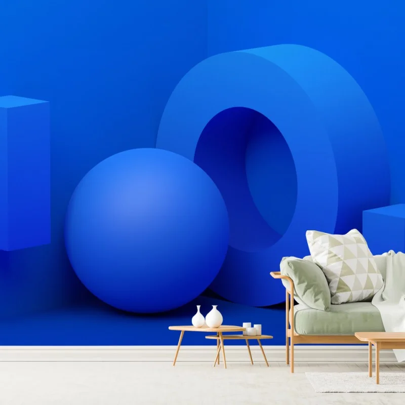 Carta da parati composizione geometrica blu minimalista