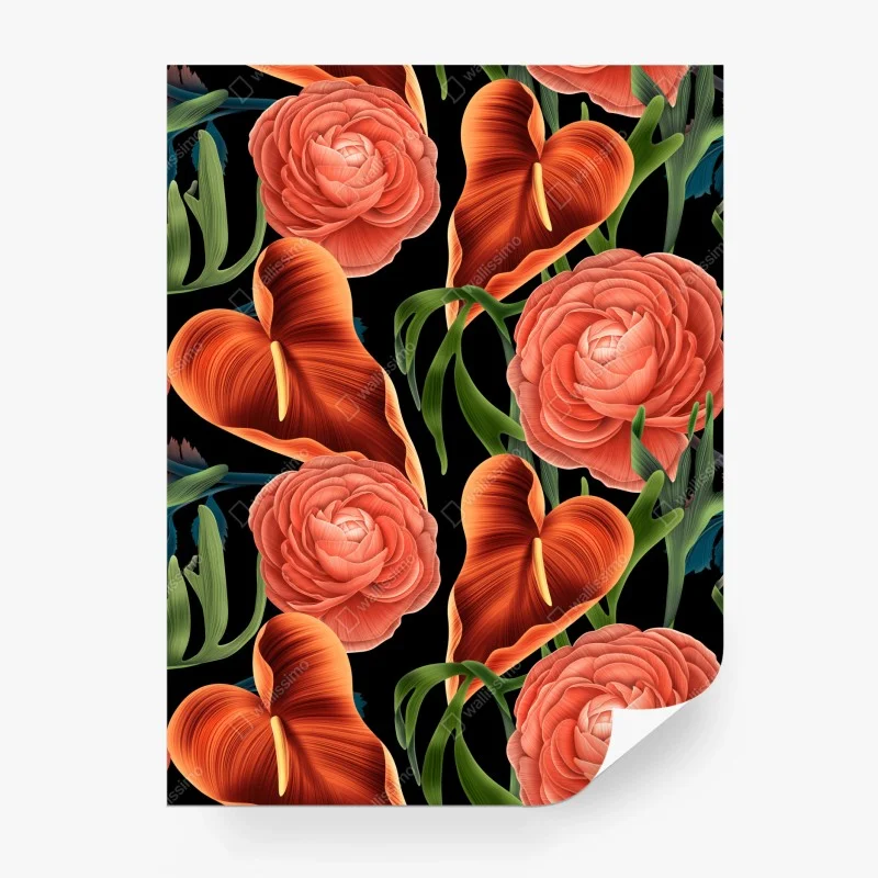 Carta da parati bouquet floreale su sfondo nero