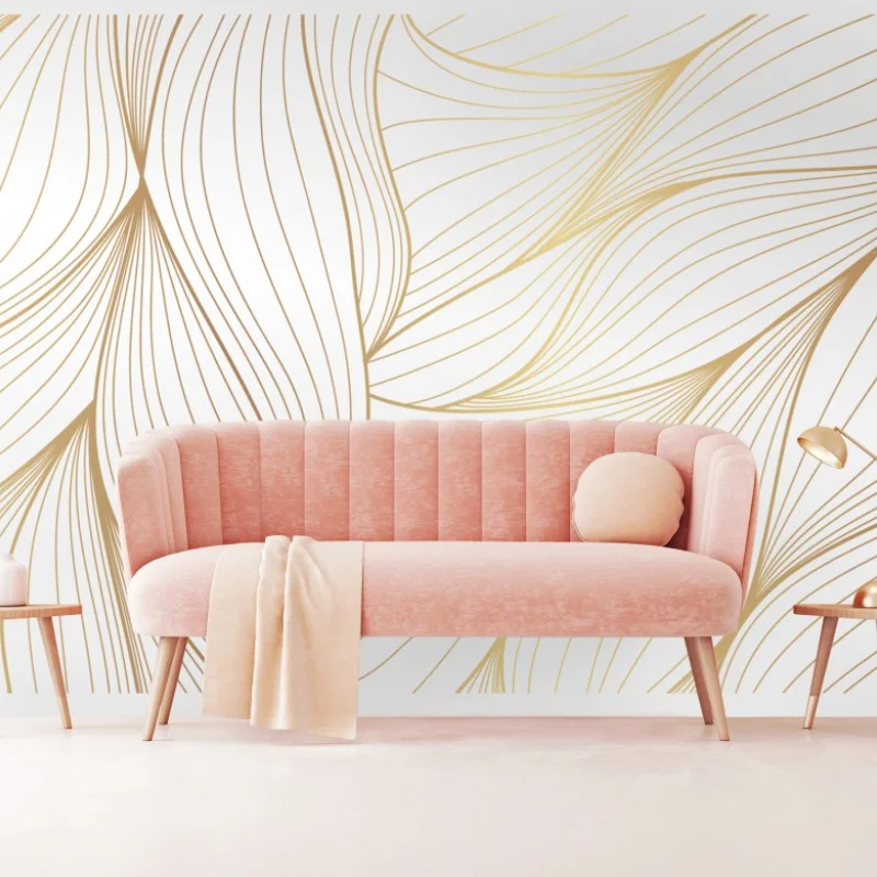 Carta da parati elegante motivo di foglie dorate