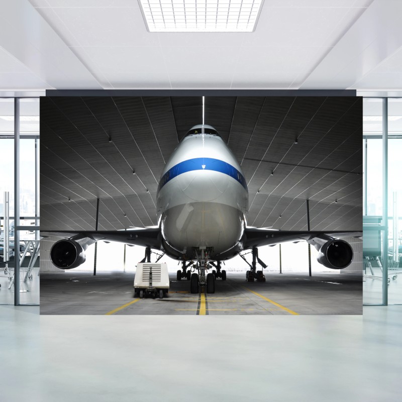 Carta da parati maestoso aereo in hangar vista frontale
