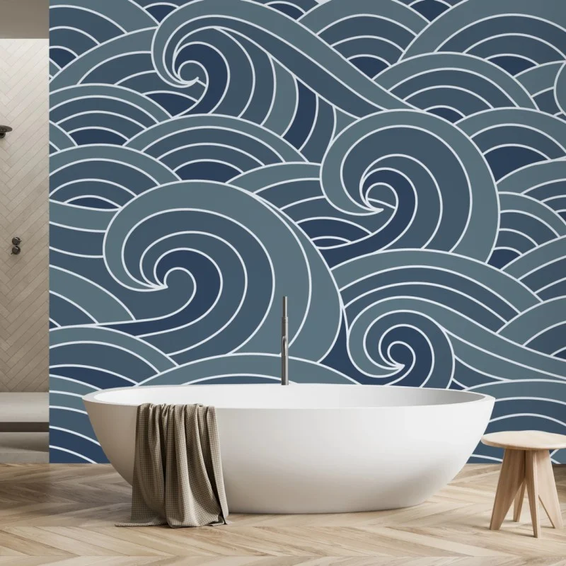 Carta da parati motivo di onde marine stilizzate