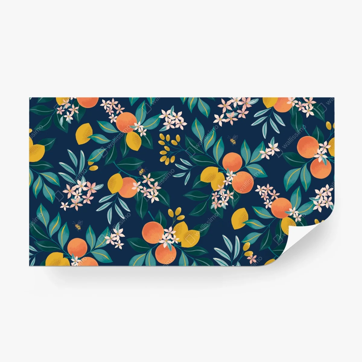 Carta da parati motivo botanico di agrumi su sfondo blu • Wallissimo®