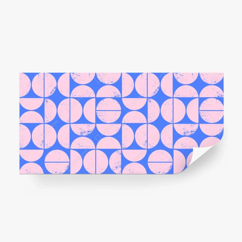 Carta da parati motivo geometrico rosa e blu con effetto vintage
