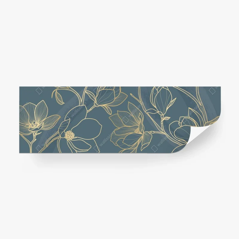 Carta da parati elegante motivo floreale dorato su sfondo blu petrolio