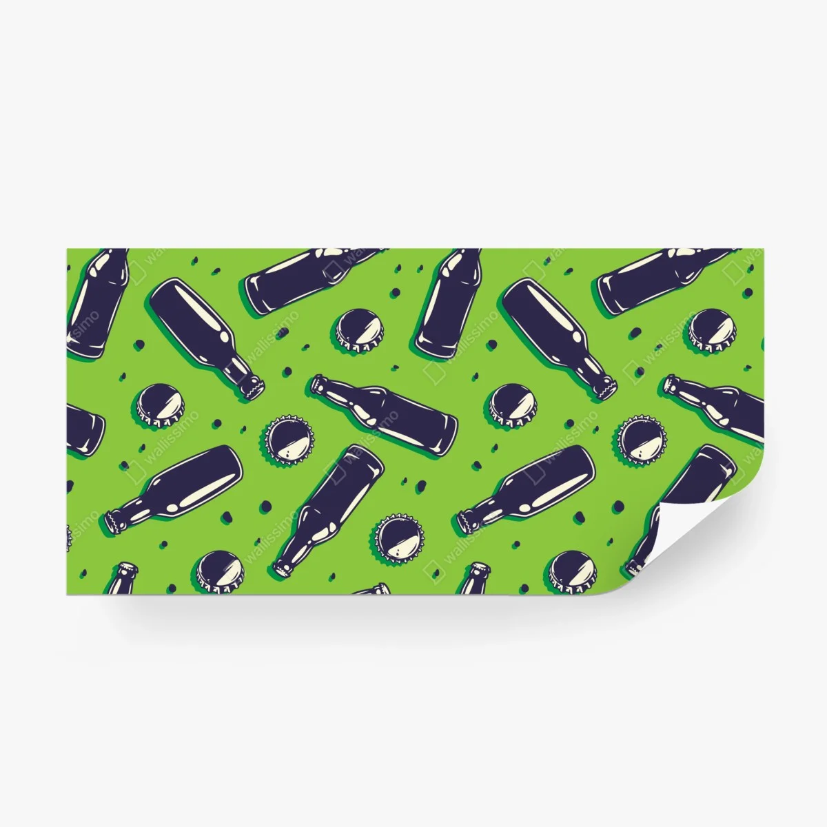 Carta da parati motivo bottiglie e tappi su sfondo verde • Wallissimo®