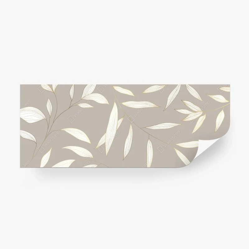 Carta da parati motivo foglie dorate su sfondo beige