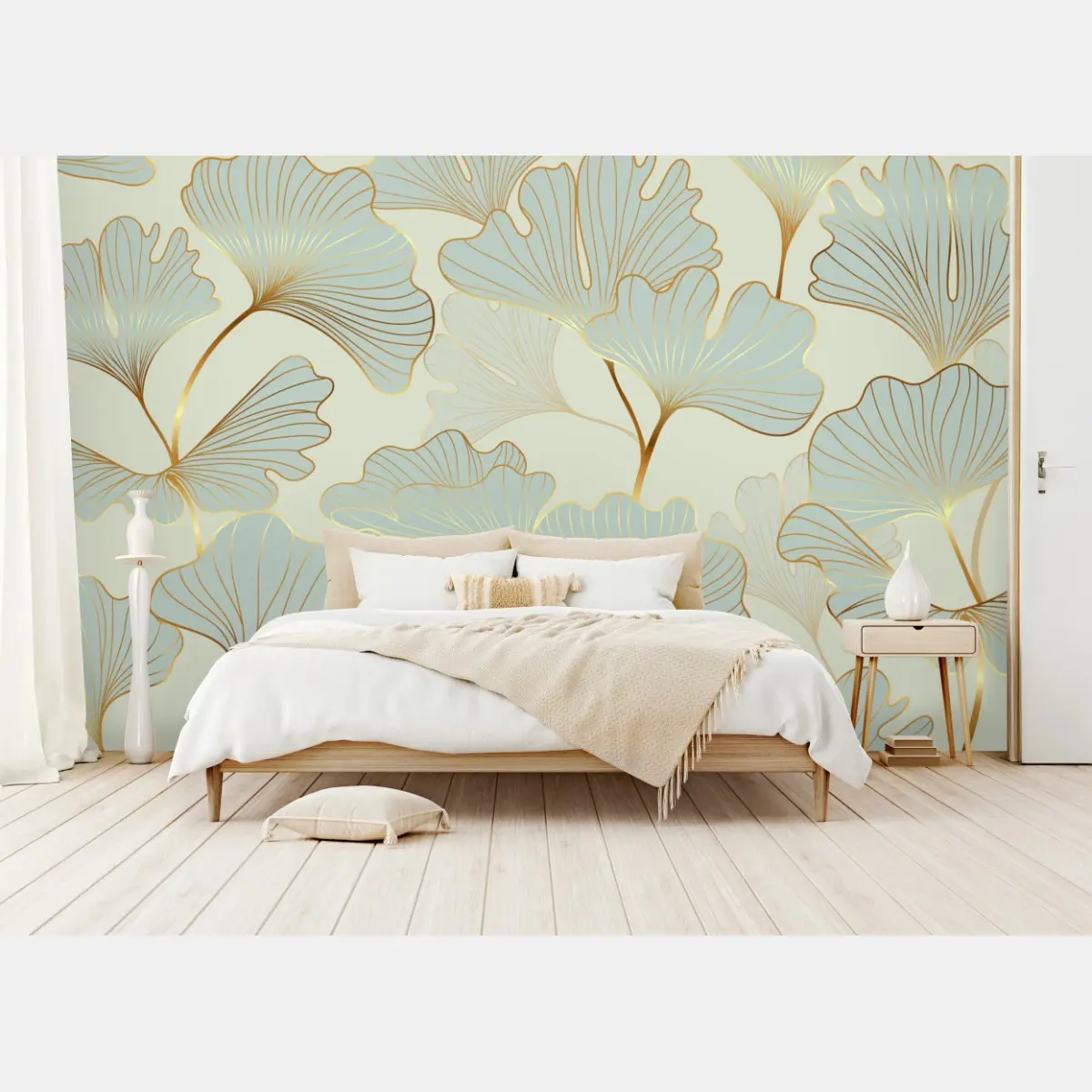 Carta da parati motivo elegante di foglie di ginkgo con dettagli dorati • Wallissimo® Carta da parati motivo elegante di foglie di ginkgo con dettagli dorati • Wallissimo®