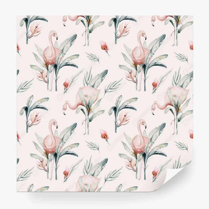 Carta da parati fenicotteri acquerellati su sfondo rosa
