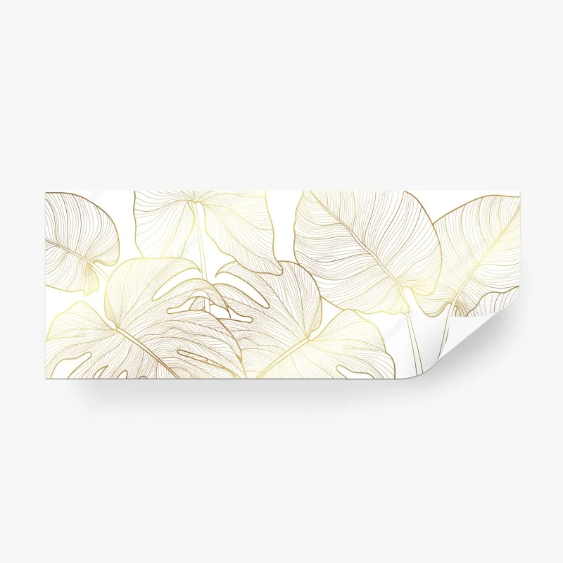 Carta da parati eleganza botanica: foglie dorate su sfondo bianco