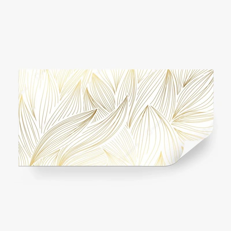 Carta da parati motivo foglie dorate su sfondo bianco