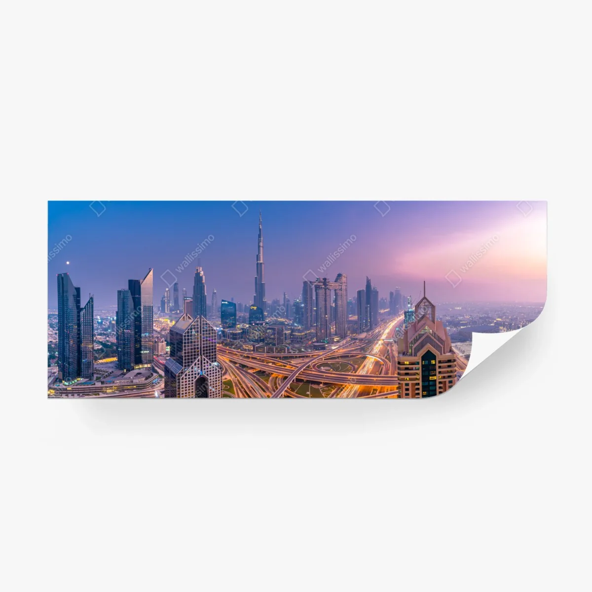 Carta da parati panorama notturno di Dubai con skyline moderno • Wallissimo®