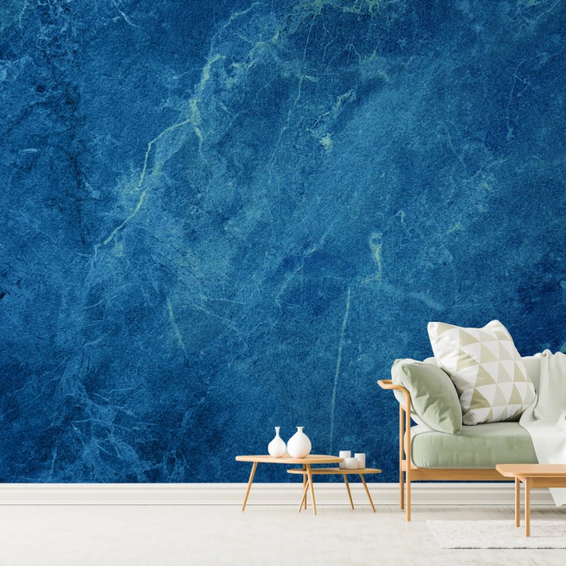 Carta da parati marmo blu profondo con venature sottili