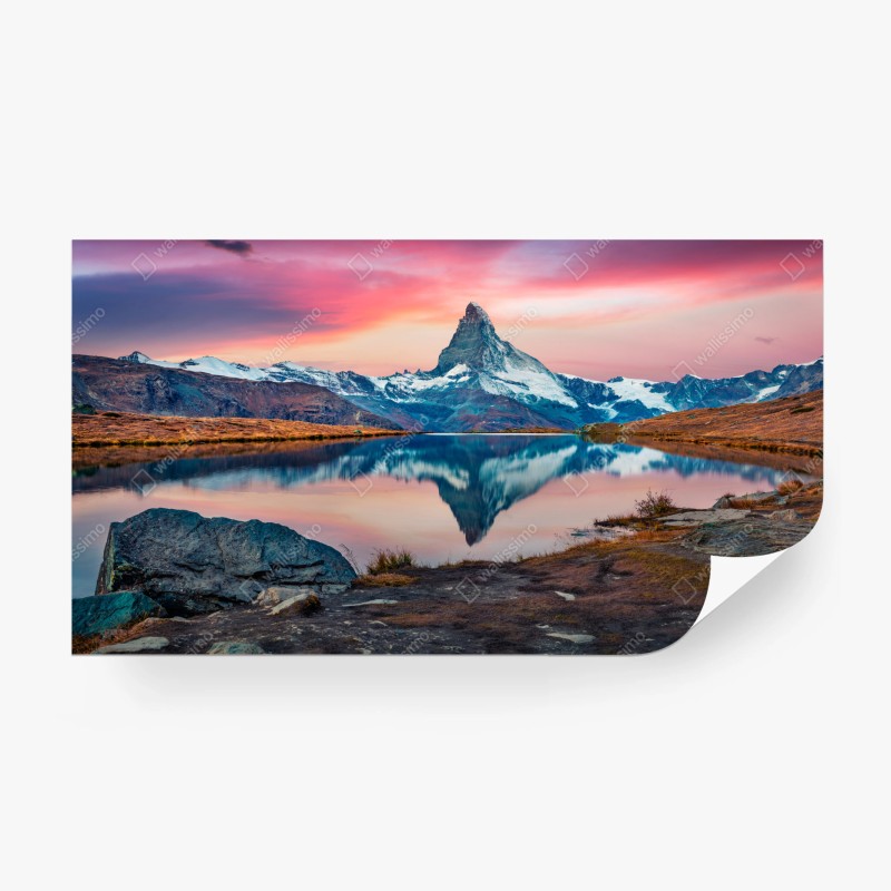 Carta da parati tramonto sul lago Stellisee con il Cervino