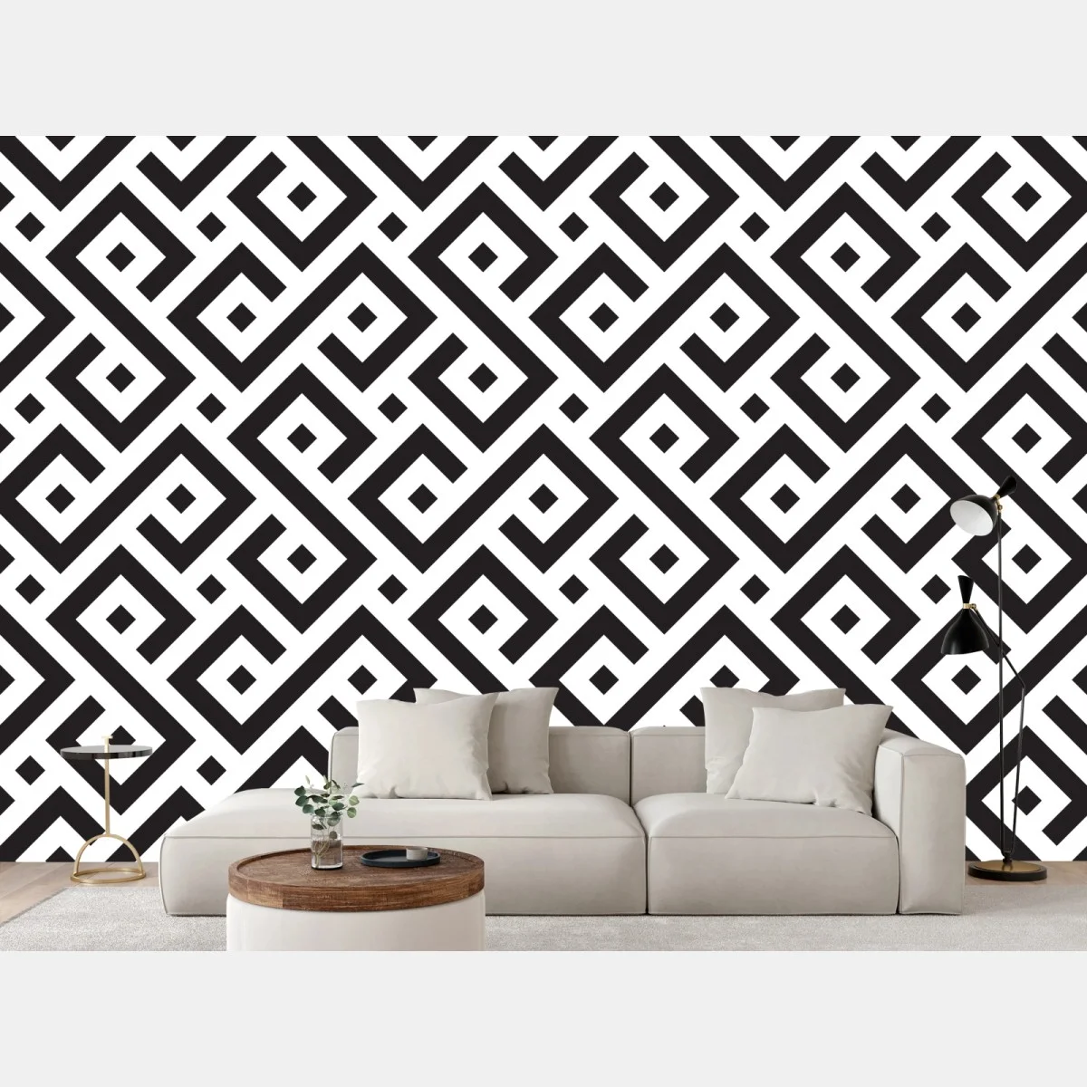 Carta da parati motivo geometrico labirintico in bianco e nero • Wallissimo® Carta da parati motivo geometrico labirintico in bianco e nero • Wallissimo®