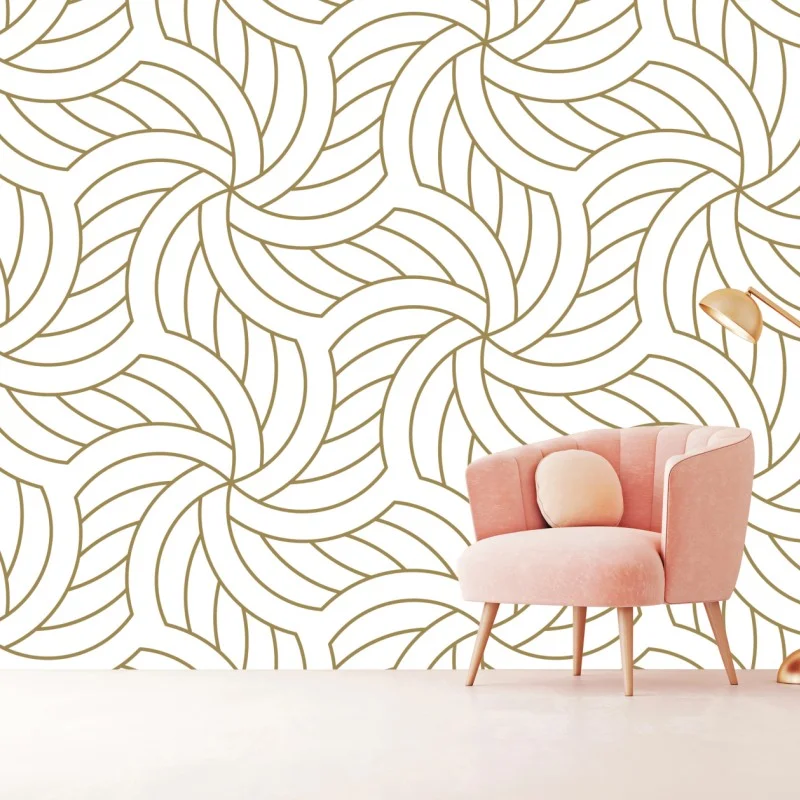 Carta da parati motivo geometrico dorato su sfondo bianco