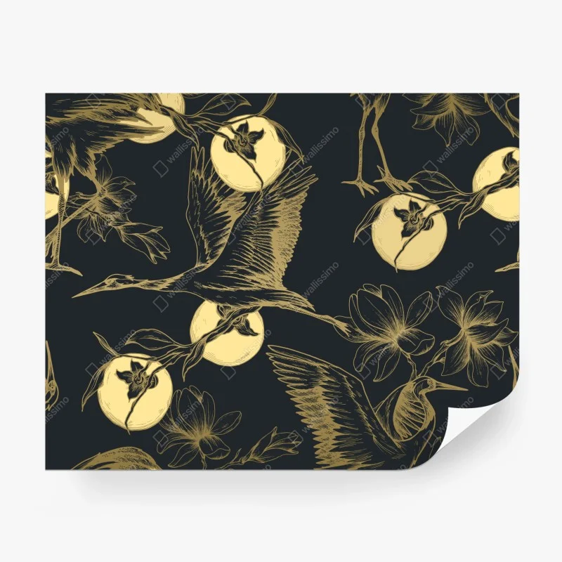 Carta da parati aironi e magnolie sotto la luna