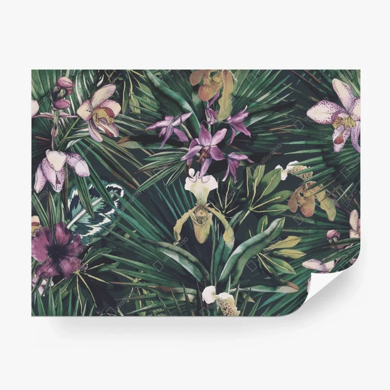 Carta da parati giardino tropicale di orchidee acquerellate
