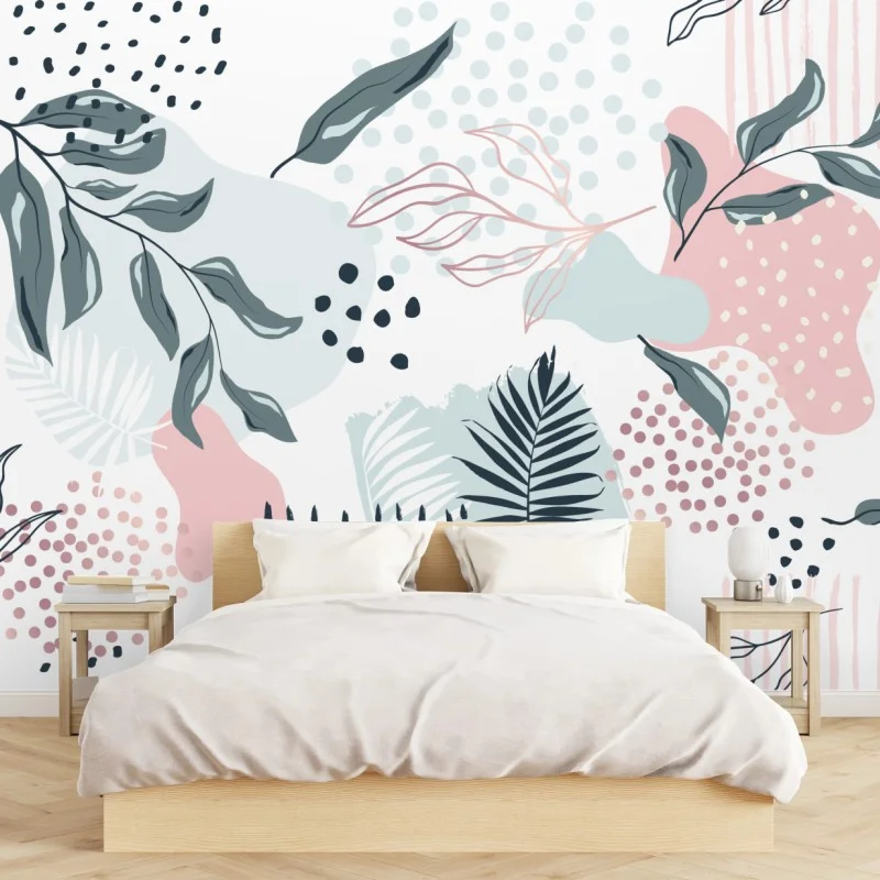 Carta da parati motivo botanico in toni pastello