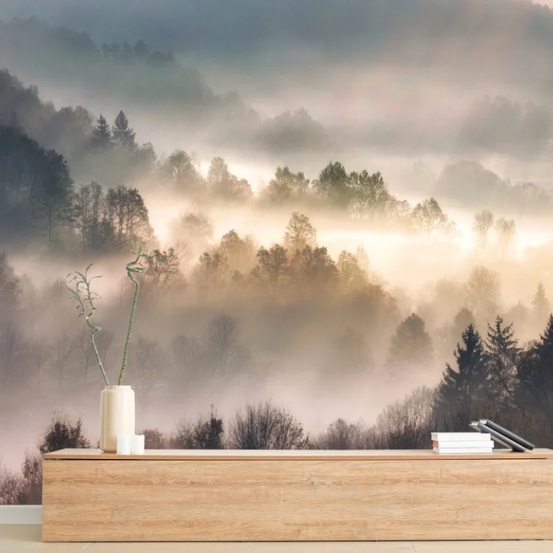 Carta da parati nebbia d'oro sulla foresta