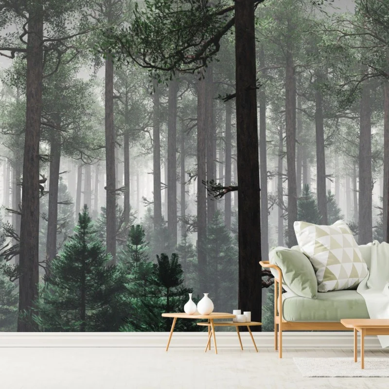 Carta da parati foresta avvolta nella nebbia • Wallissimo®