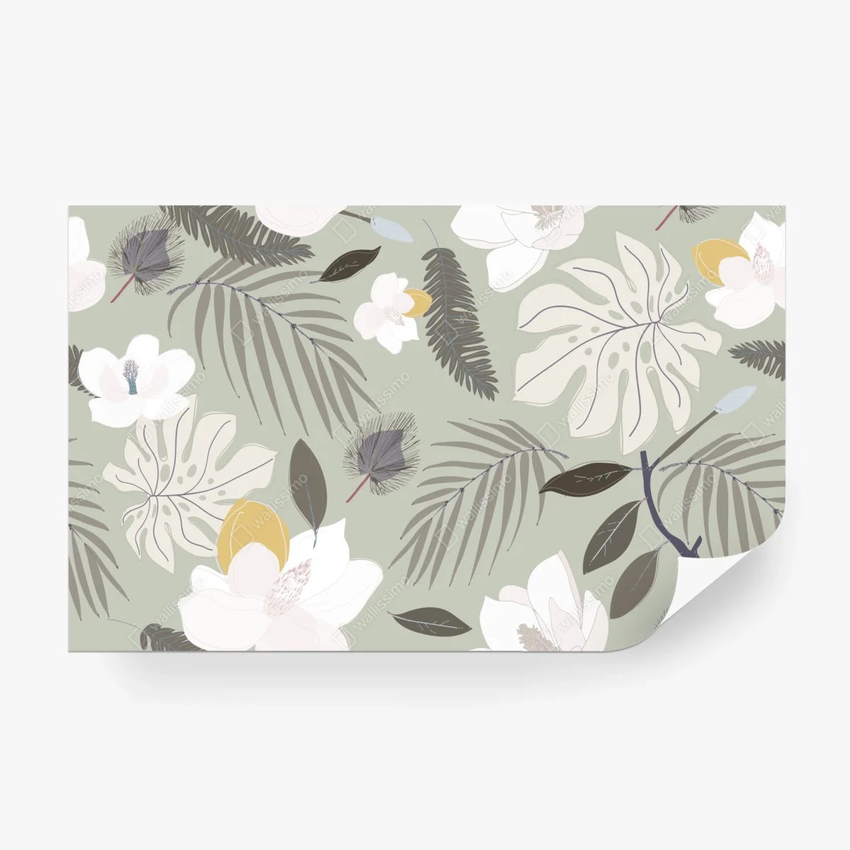 Carta da parati motivo botanico elegante in tonalità salvia • Wallissimo®