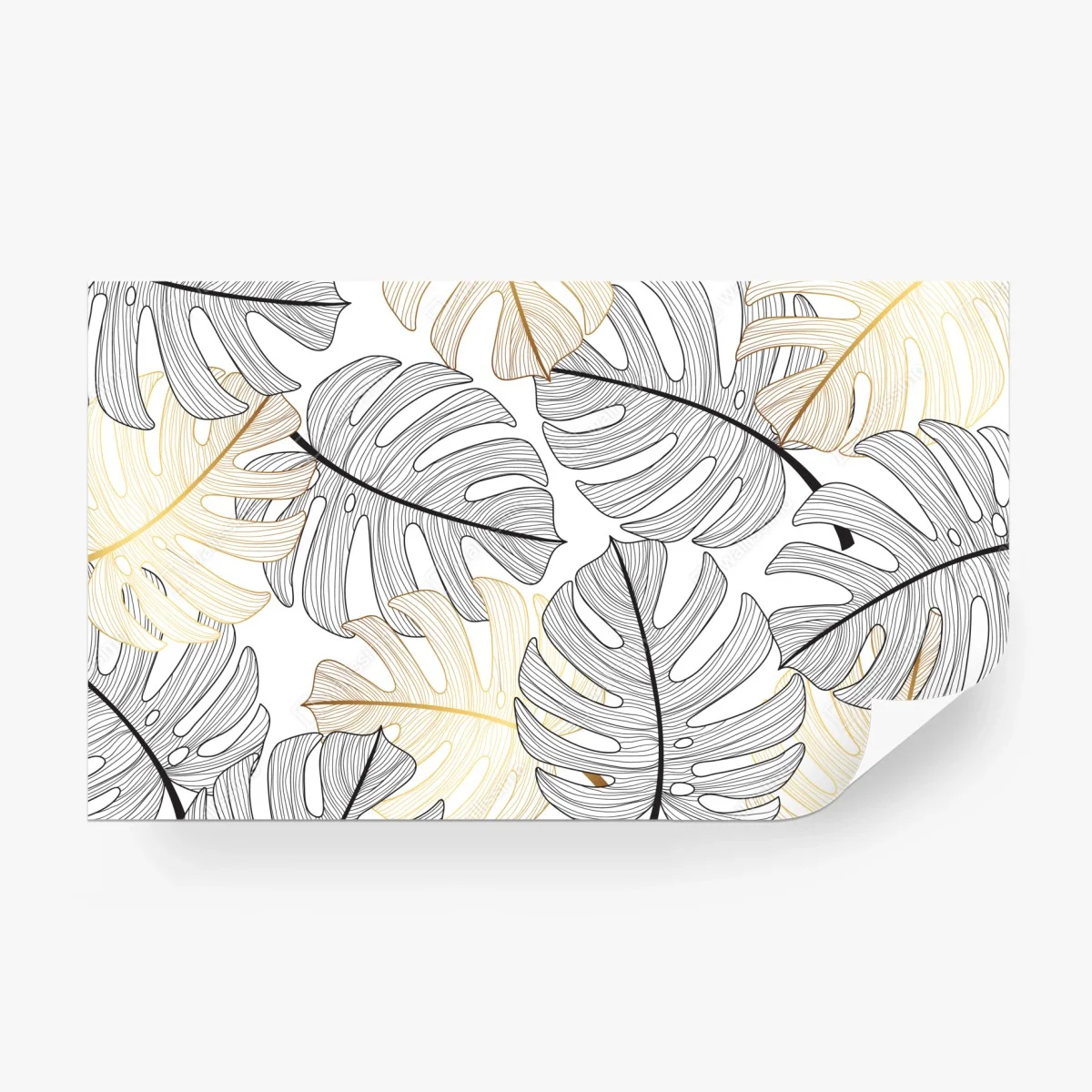 Carta da parati eleganza botanica: foglie di monstera in oro e nero • Wallissimo®