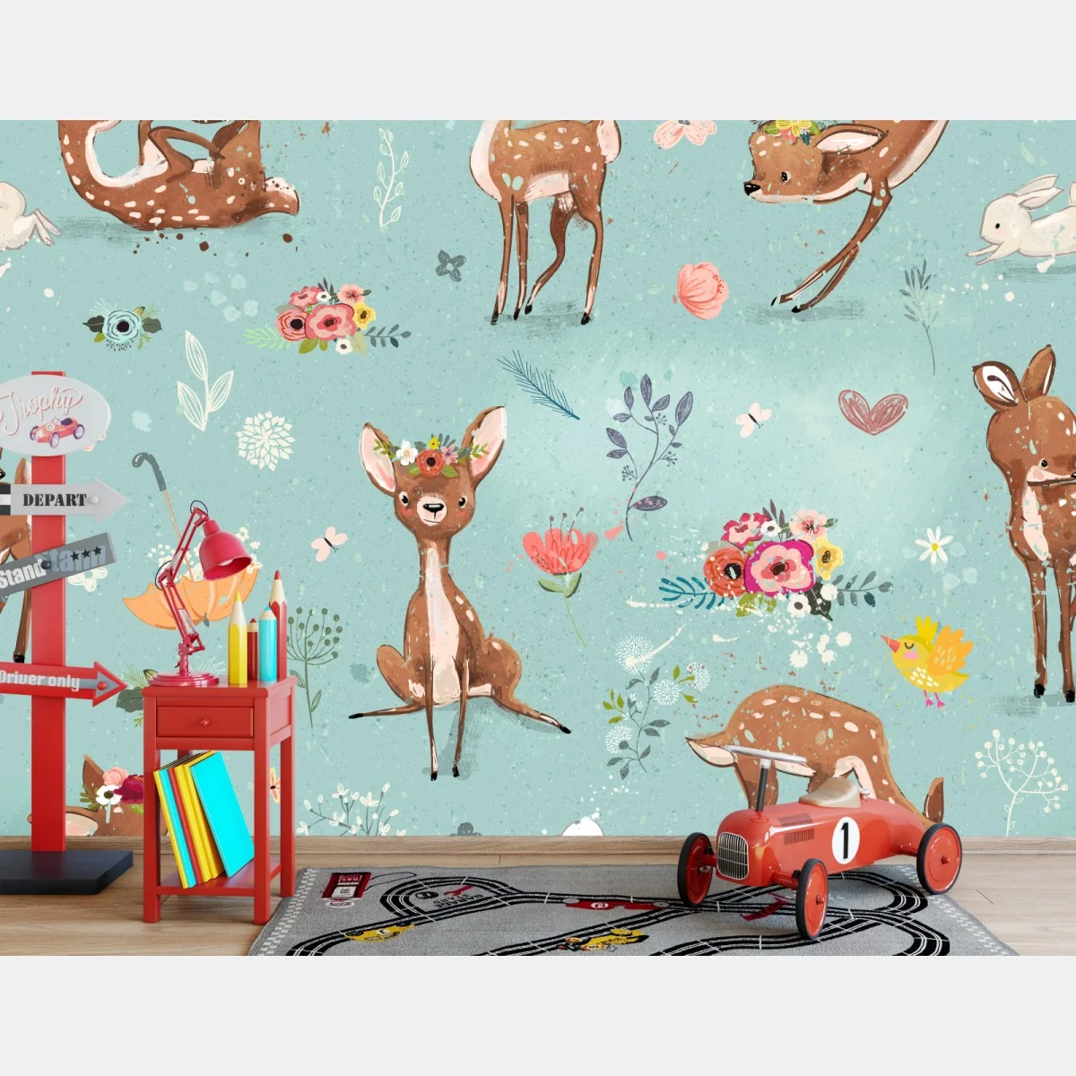Carta da parati dolci cerbiatti in toni pastello • Wallissimo® Carta da parati dolci cerbiatti in toni pastello • Wallissimo®