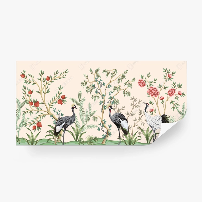 Carta da parati giardino botanico con gru e peonie