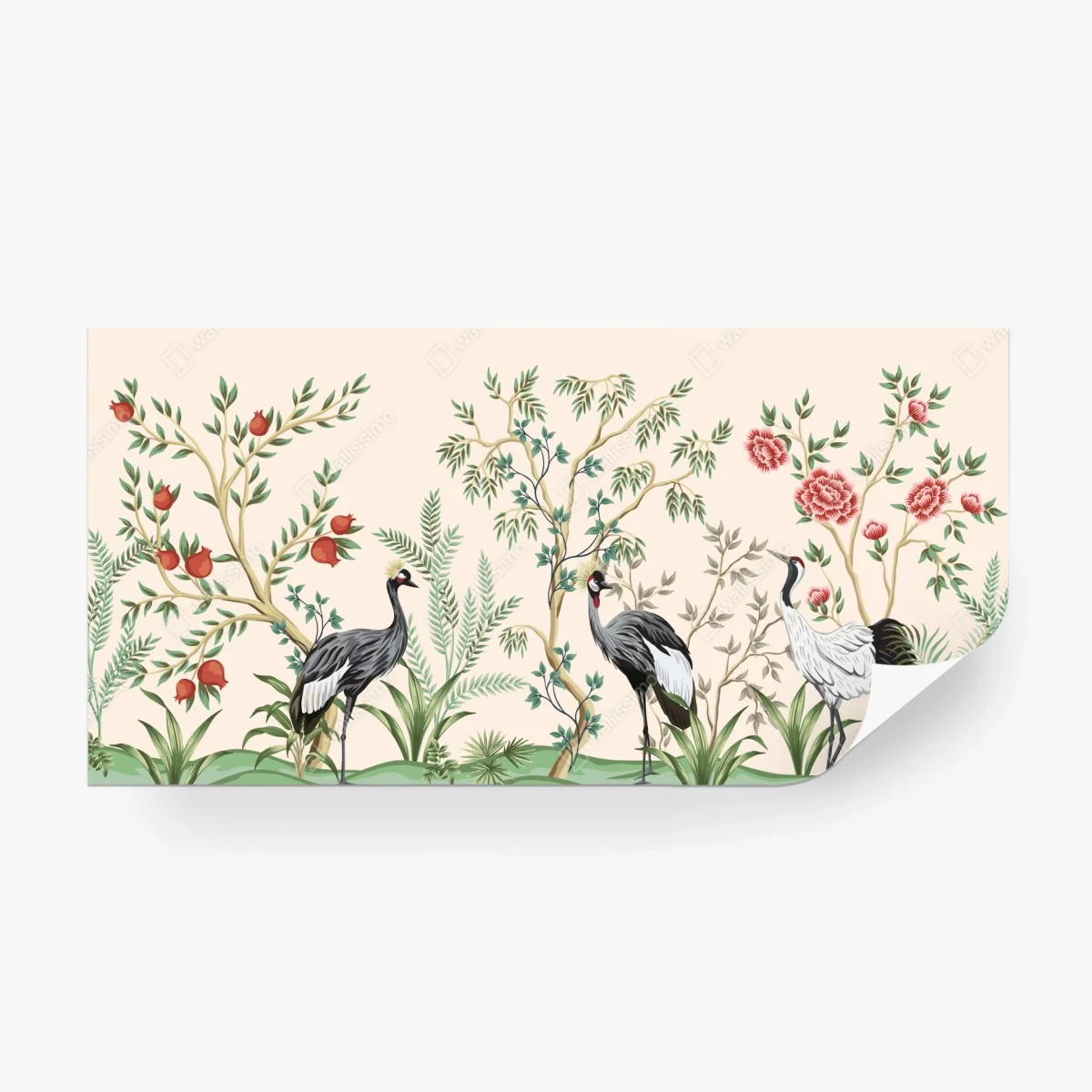 Carta da parati giardino botanico con gru e peonie • Wallissimo® Carta da parati giardino botanico con gru e peonie • Wallissimo®