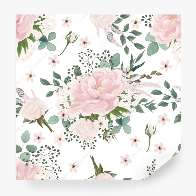 Carta da parati bouquet di peonie rosa su sfondo bianco
