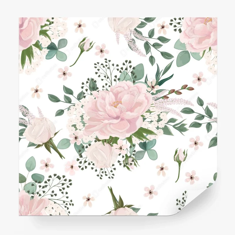 Carta da parati bouquet di peonie rosa su sfondo bianco