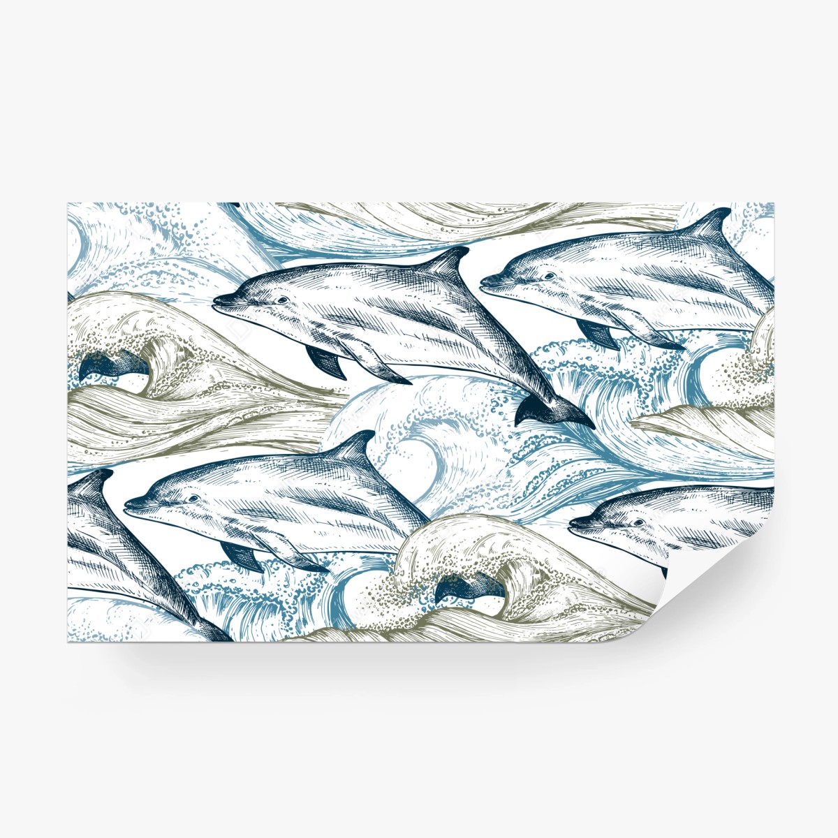 Carta da parati motivo marino con delfini e onde • Wallissimo®