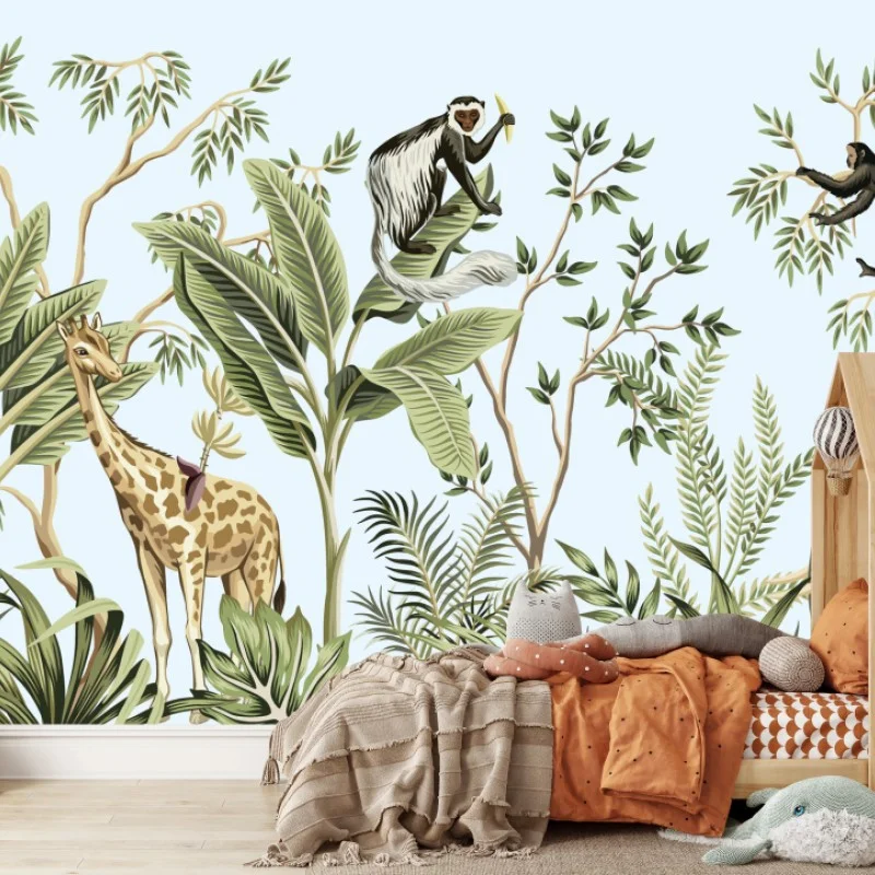 Carta da parati foresta tropicale illustrata con animali