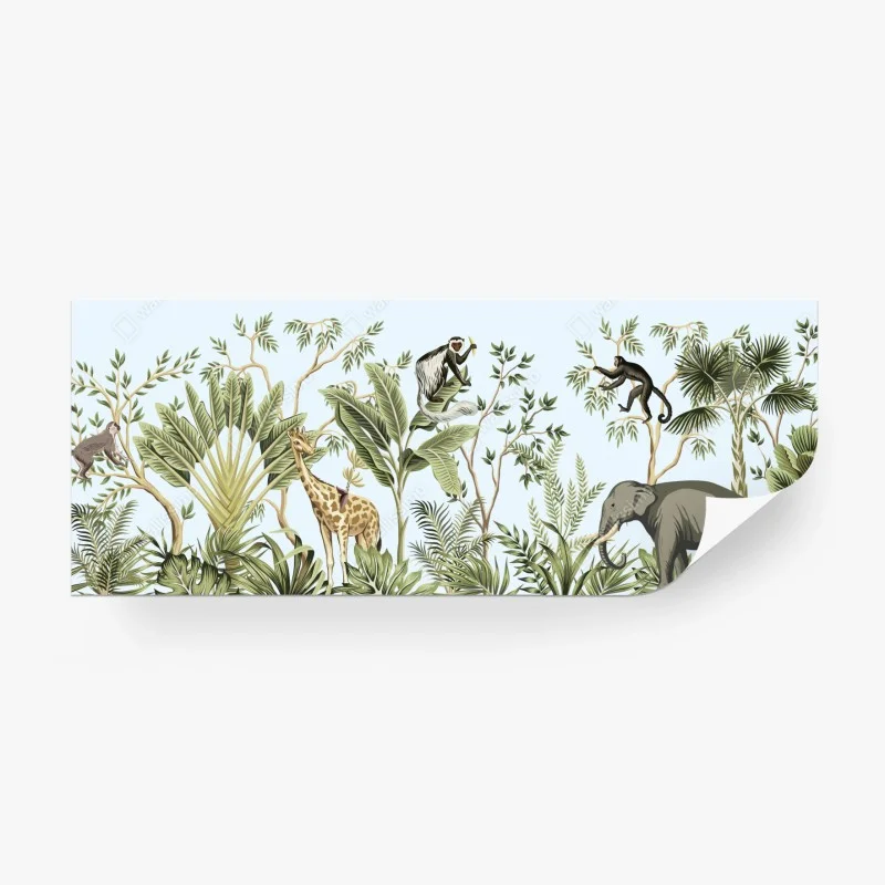 Carta da parati foresta tropicale illustrata con animali